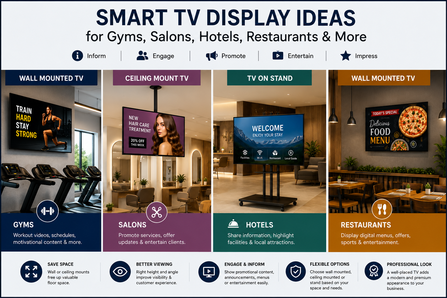 TV Display Ideas for Gyms, Salons, Hotels & Restaurants