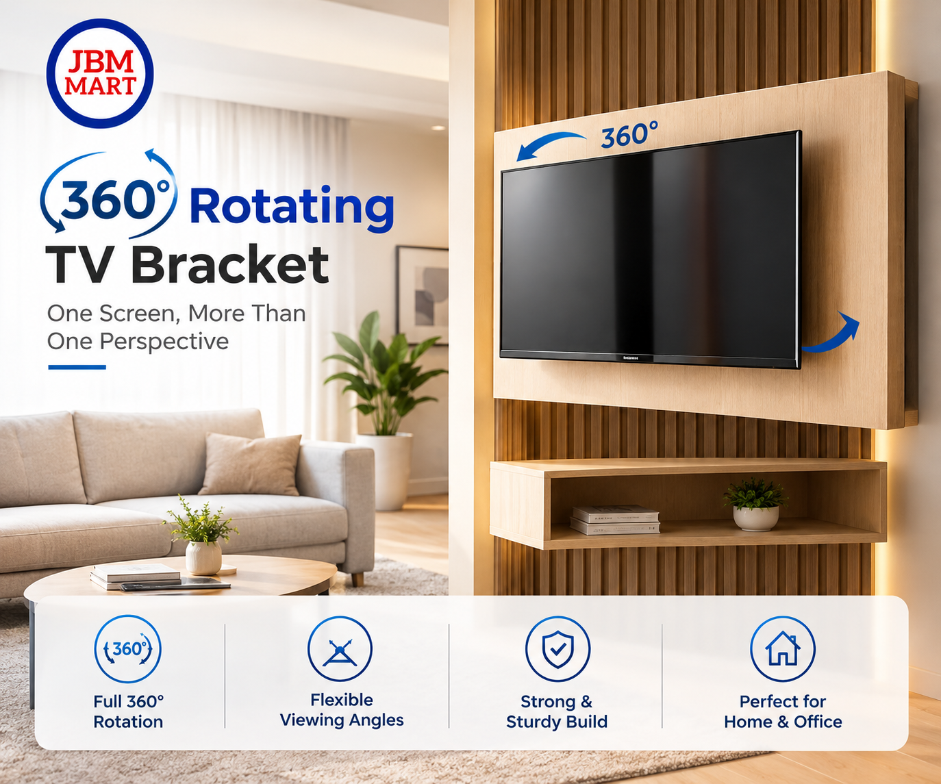 JBM Mart 360° Rotating TV Bracket: One Screen, More Than One Perspective